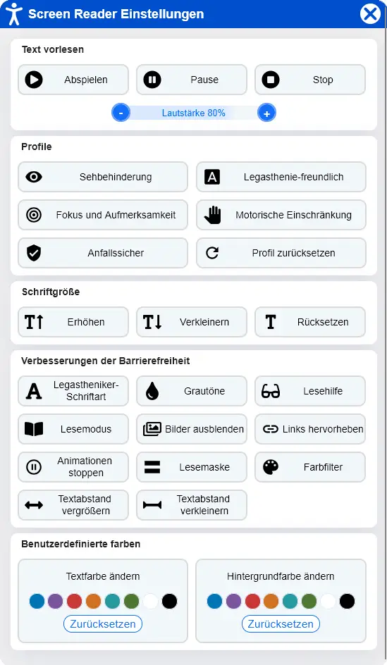 Screenreader Einstellungen